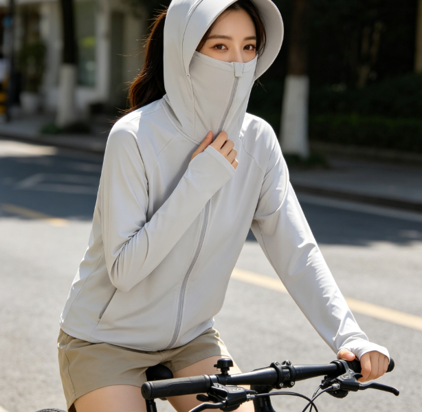 UPF50+ Ice Silk Sun Protection Hoodie Jacket with Face Cover & Thumb Holes, Breathable Lightweight UV Protection Outdoor Shirt for Men Women