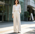 High Waist Wide Leg Dress Pants for Women, Flowy Draped Straight Trousers with Pockets, Casual Business Work Loose Pants