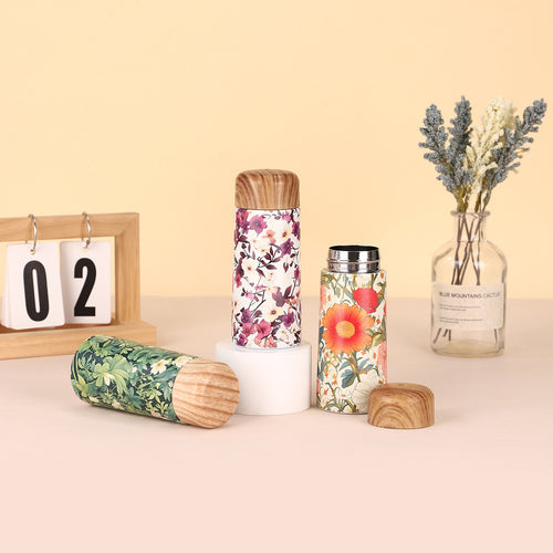 Mini 316 Stainless Steel Vacuum Insulated Bottle | Portable Pocket Travel Mug with Wood-Grain Lid | Leakproof Thermal Coffee Cup