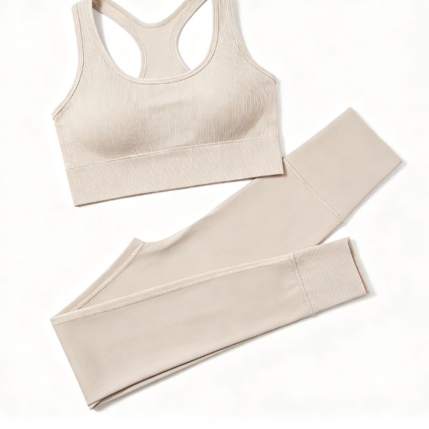 2 Piece Workout Outfits for Women, Quick Dry Seamless Crop Top & High Waist Yoga Leggings Set, Stretch Gym Running Activewear